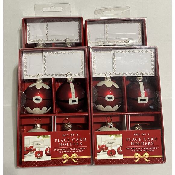 Decorative Christmas Glass Ornament Place Card Holders 4 Sets of 4 READ - Picture 2 of 7